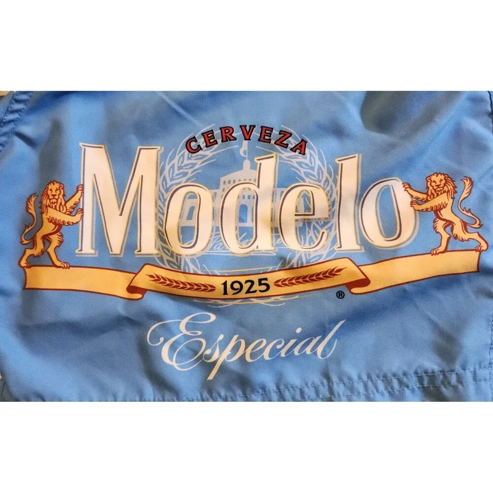 Modelo Swim Trunks Drawstring Lined Lt. Blue White Stripe Size L Mexican Beer